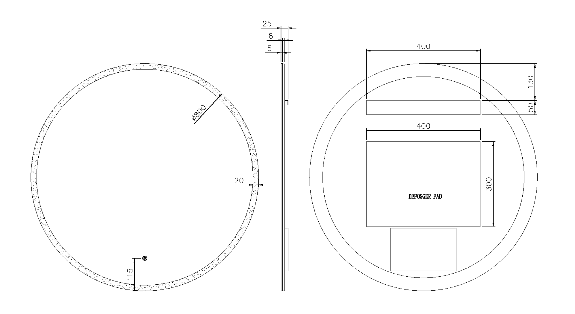Зеркало круглое , мет. рама, подсв., сенсор, антизапотевание, d80cm, matt gold