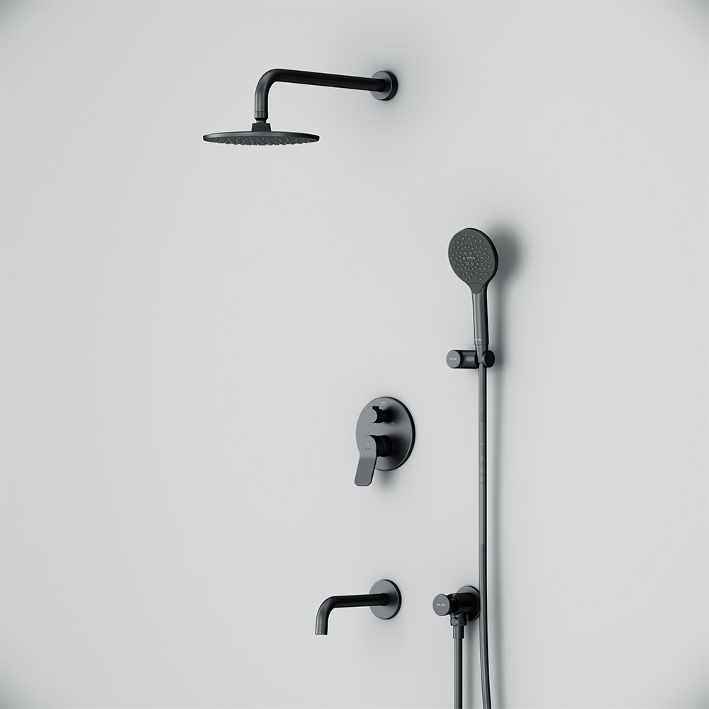 FB85A3RH32 X-Joy, набор: встроеный см-ль, излив, верхний душ 220 мм, ручн.душ, черный