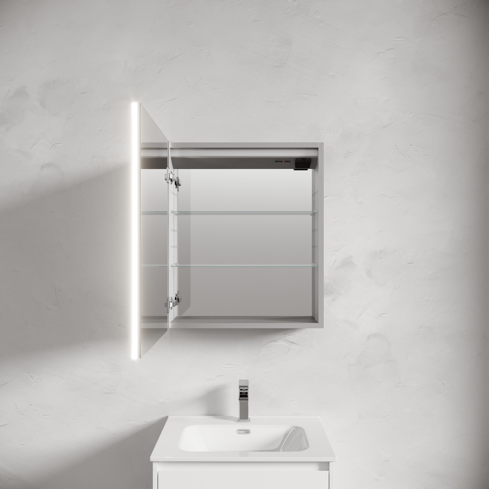 Зеркальный шкаф для ванной комнаты из алюминия sancos evoke 600x700х136 мм, с led подсветкой, арт. sc8060