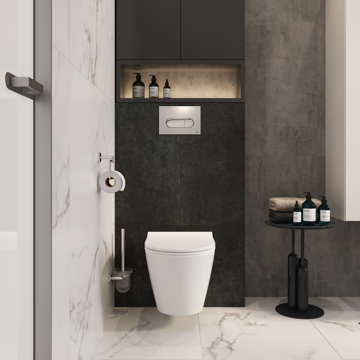 Инсталляция с унитазом VitrA Sanibelle 9878B003-7200 комплект 4 в 1 с сиденьем микролифт безободковый цвет клавиши глянцевый хром