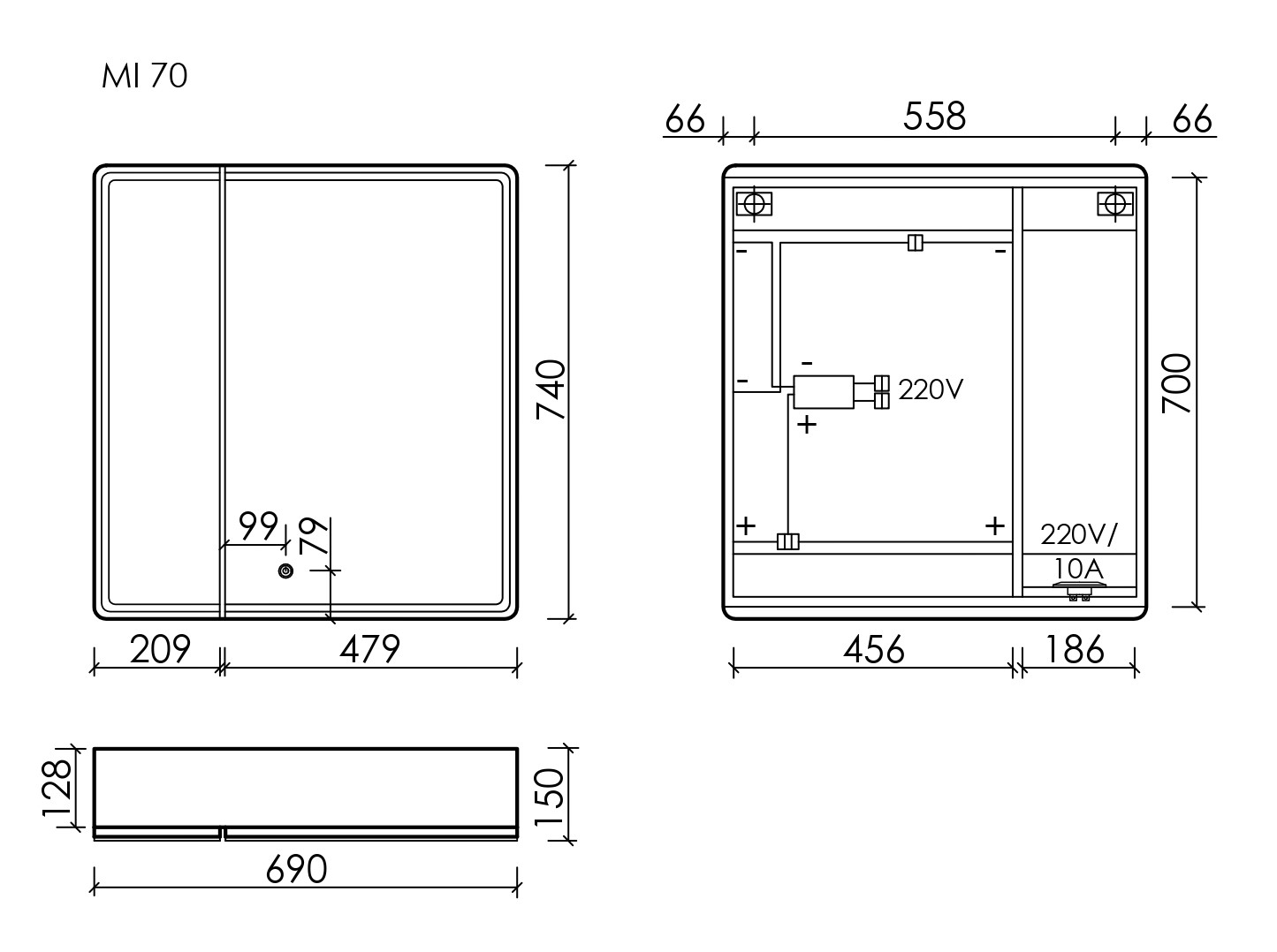 Зеркальный шкаф для ванной комнаты sancos mirror 690x150х740 мм, с led подсветкой, цвет дуб чарльстон, с розеткой, арт. mi70ech