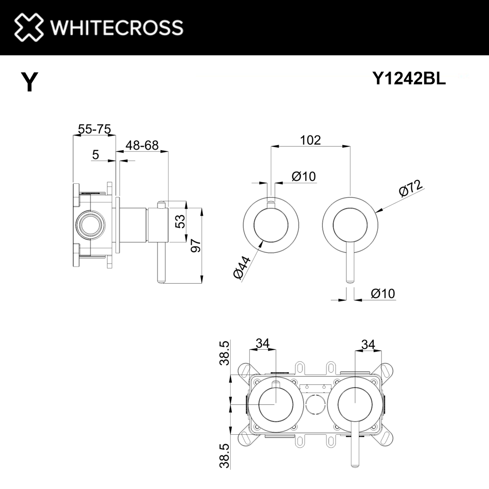 Смеситель скрытого монтажа на 2 потребителя whitecross y y1242bl (черный мат)