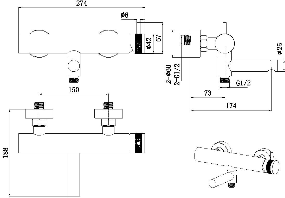 Смеситель для ванны Allen Brau Priority 5.31B10-31 черный матовый