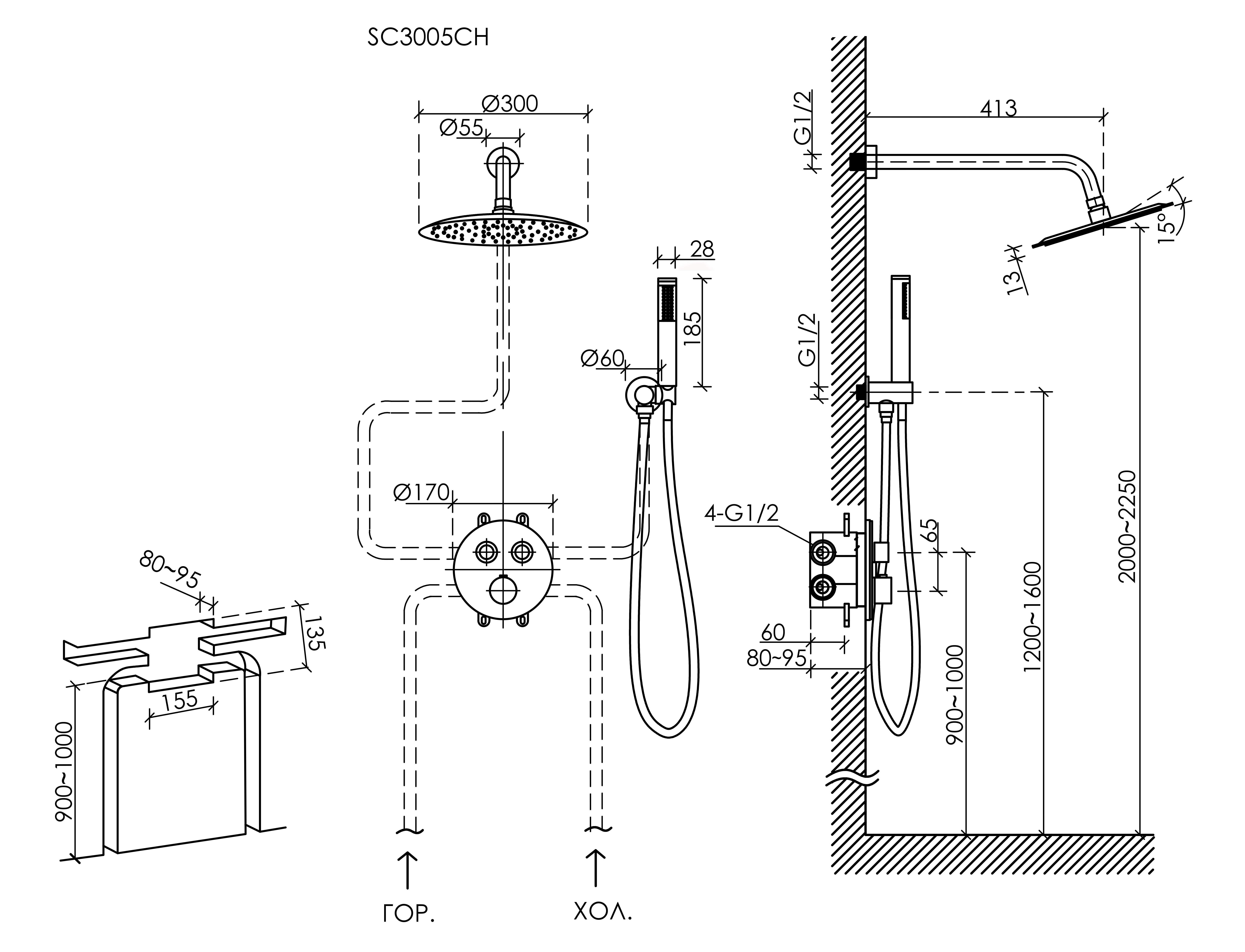 Душевой комплект sancos link встраиваемый, c термостатическим смесителем, цвет хром, арт. sc3005ch Душевой комплект sancos link встраиваемый, c термостатическим смесителем, цвет хром, арт. sc3005ch