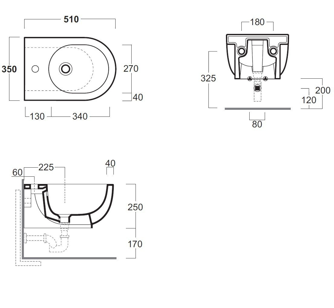 Биде подвесное e-line белый глянцевый simas