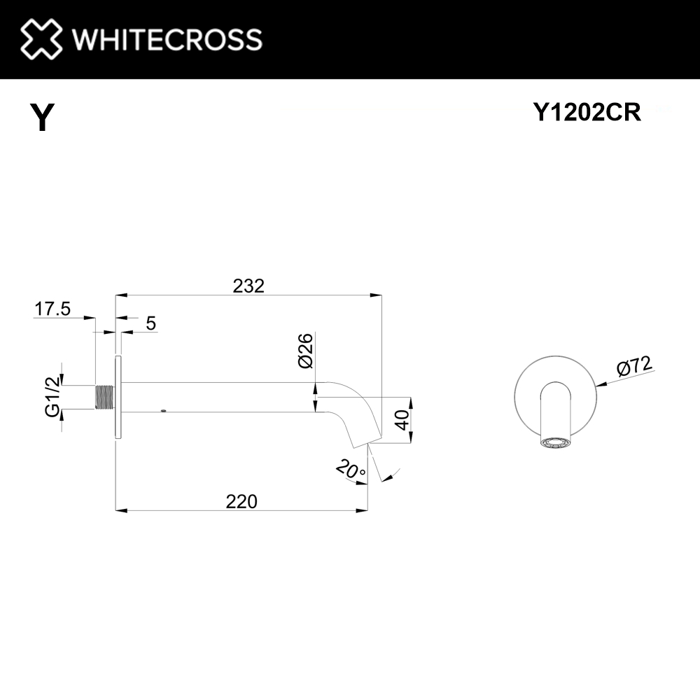 Излив настенный 220 мм whitecross y1202cr (хром)