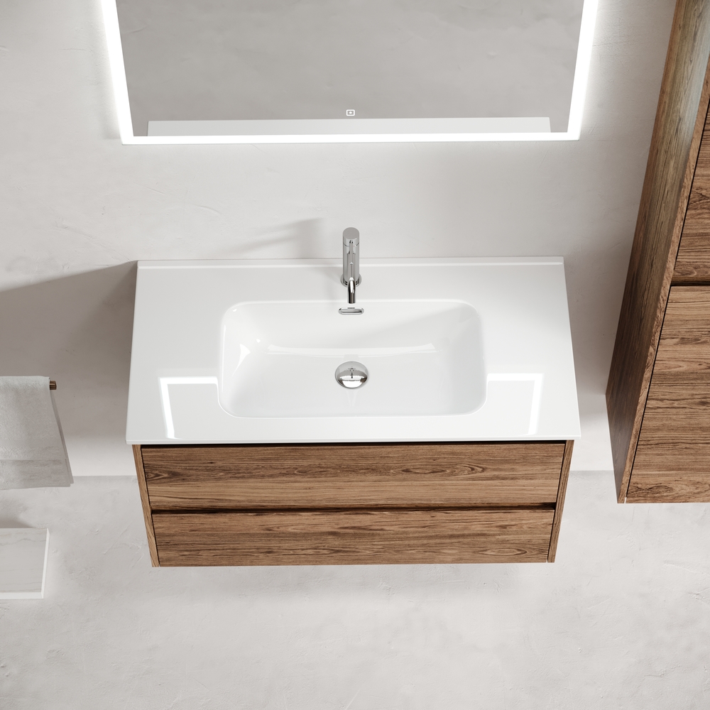 Тумба подвесная sancos libra 790х450х500, c двумя ящиками оснащенными доводчиками, дуб чарльстон, арт. lb80ech
