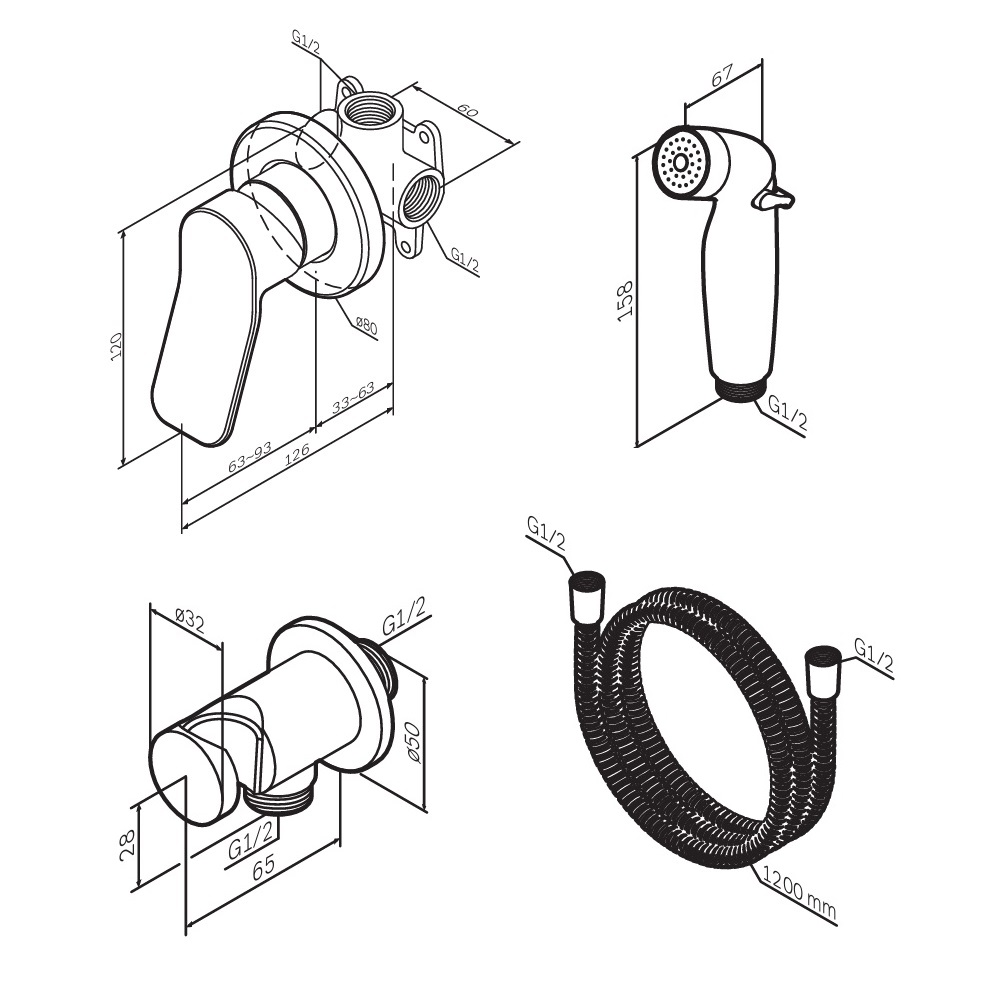 F40H85A00 X-Joy, гигиенический набор для скрытого монтажа со смесителем для душа