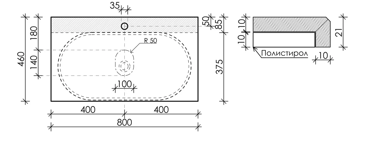 Столешница для ванной комнаты sancos  800х460 , арт. tt80a2x