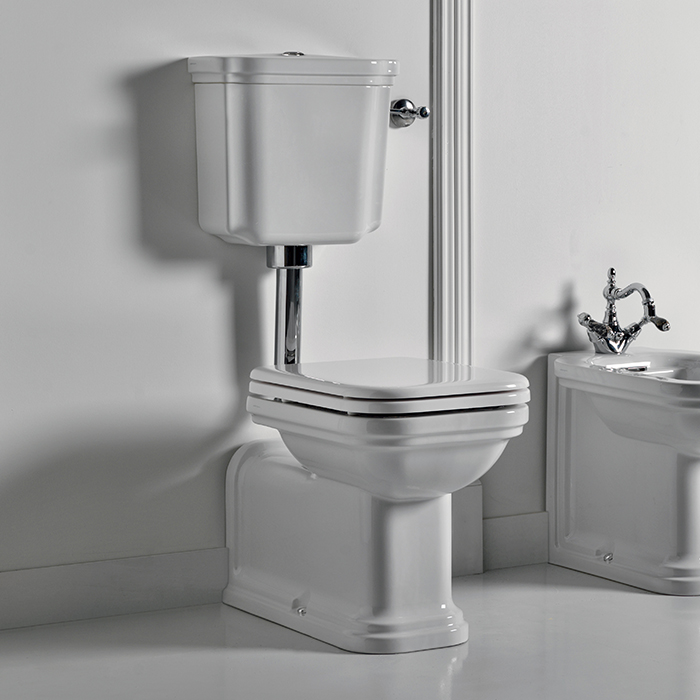 Унитаз напольный Kerasan Waldorf  65х37см бачок с кнопкой и трубой белый глянцевый крышка сиденье белый/петли хром