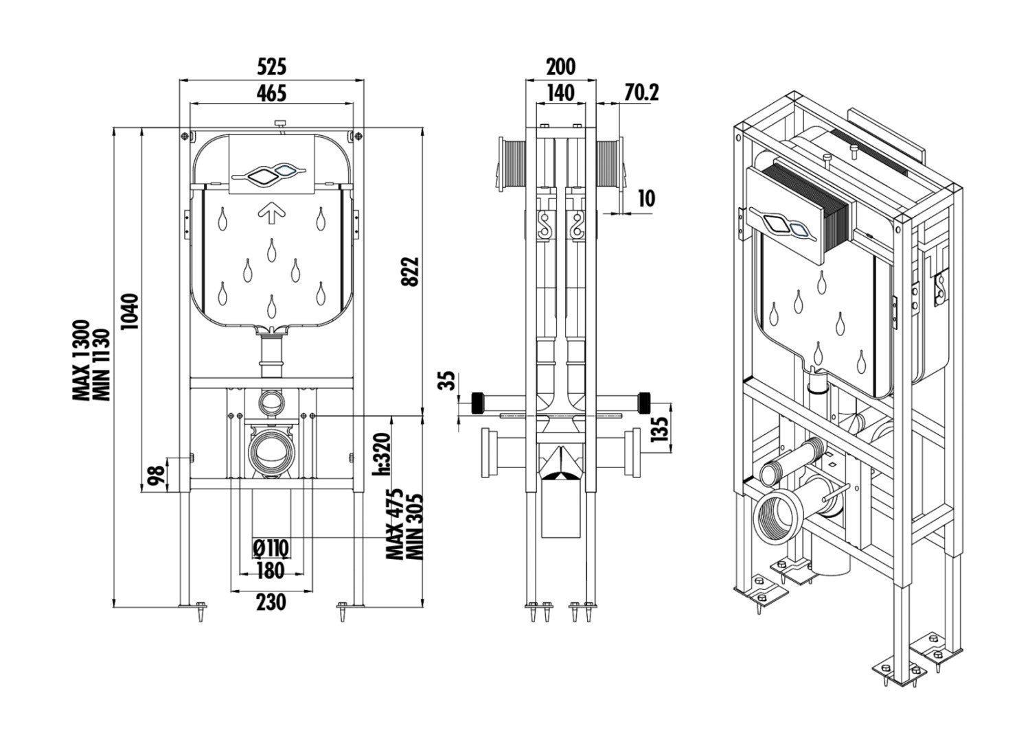 Creavit gr5005.00 двойная инсталляция для подвесного унитаза