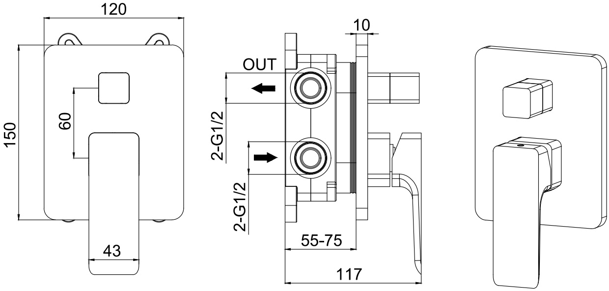 Смеситель для душа Allen Brau Infinity X2 5.21014-00 (с внутренней частью, 2 выхода) хром