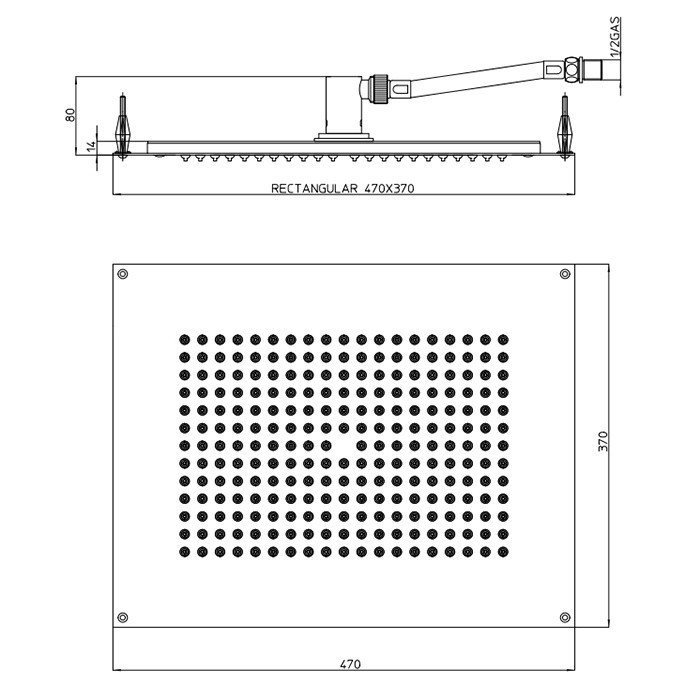 Bossini dream rectangular h38387.073 верхний душ 470*370 мм черный матовый