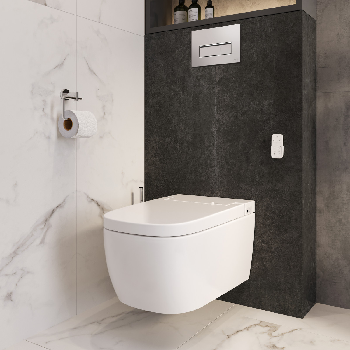 Умный унитаз VitrA V-Care 5674B003-6194 Comfort подвесной безободковый Rim-ex с автоматическим сиденьем и бидеткой белый санитарный фарфор антибактериальное покрытие Hygiene