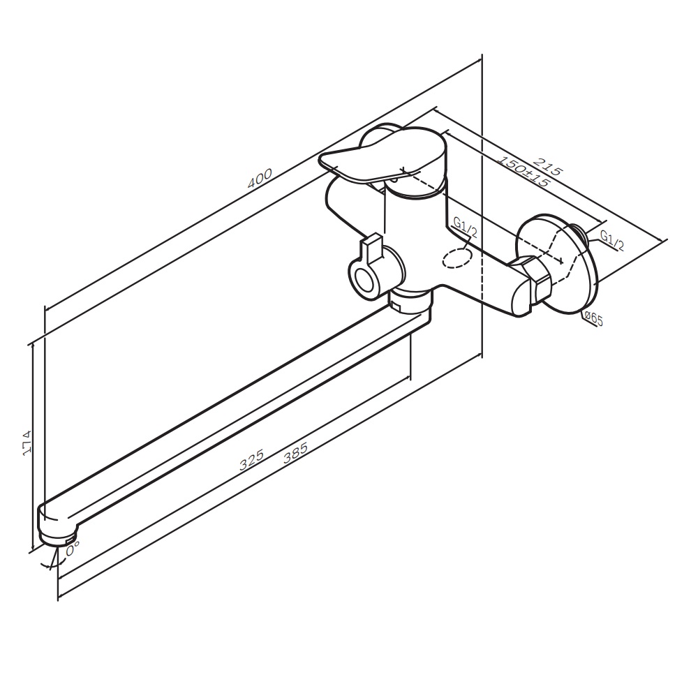 F85A90200 X-Joy, смеситель д/ванны/душа, излив 325 мм, хром
