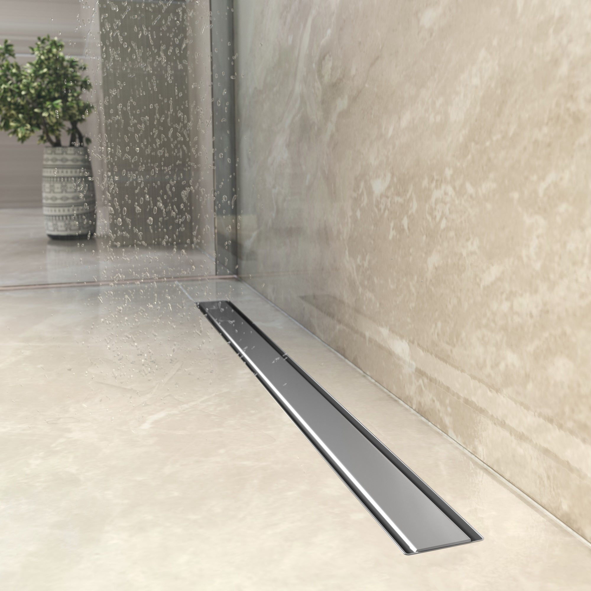 Желоб berges водосток напольный optim line plus 500, рамка решетка нержавеющая сталь, хром глянец, s-сифон d50 h60 горизонтальный