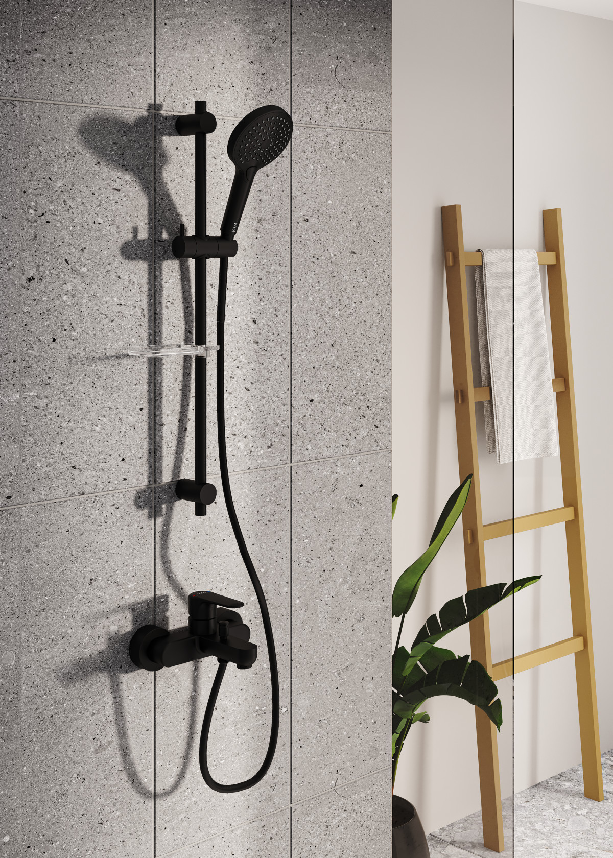 Смеситель настенный VitrA Root Round A4272536EXP для ванны однорычажный матовый черный латунь