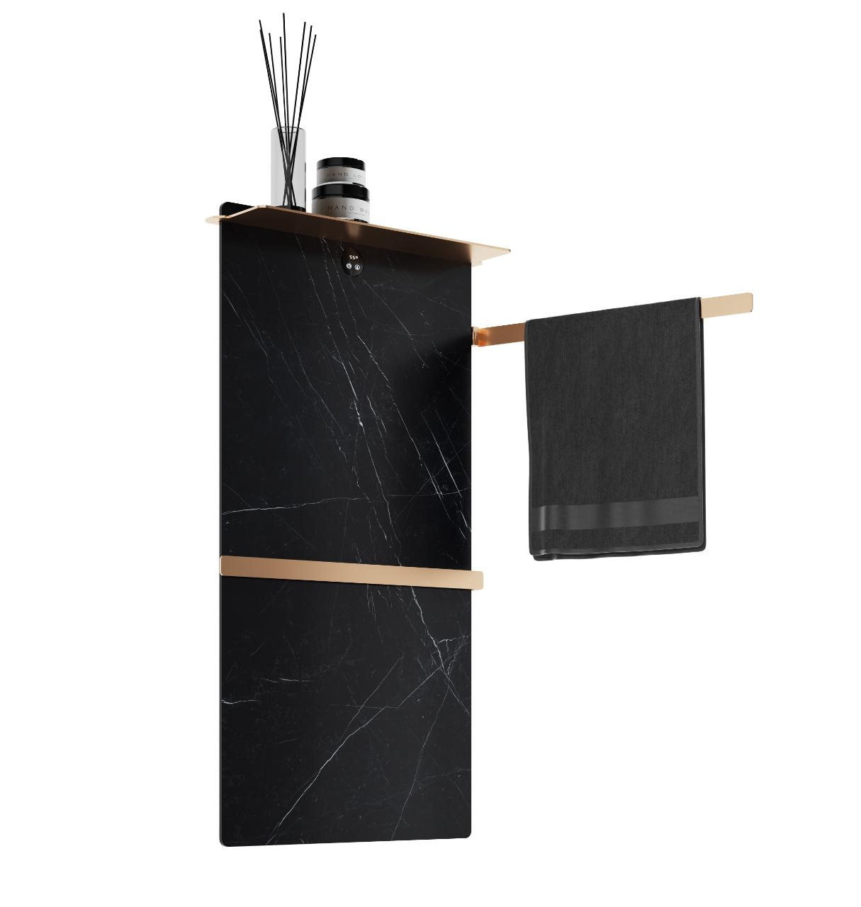 Полотенцесушитель электрический с каменной плитой черный мрамор wonzon & woghand stuttgart, брашированное золото (ww-a504-bg)