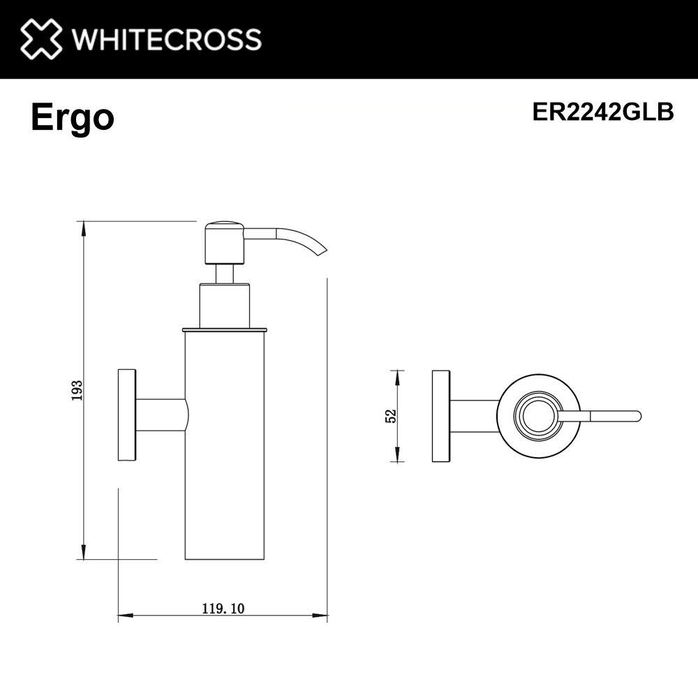 Дозатор для жидкого мыла подвесной whitecross ergo er2242glb (брашированное золото)