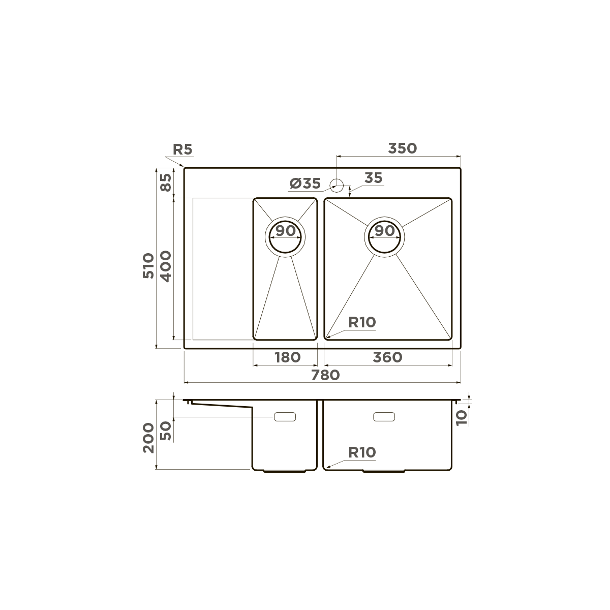 Кухонная мойка omoikiri akisame 78-2-r-lg нерж. сталь/светлое золото 780 x 510 x 200