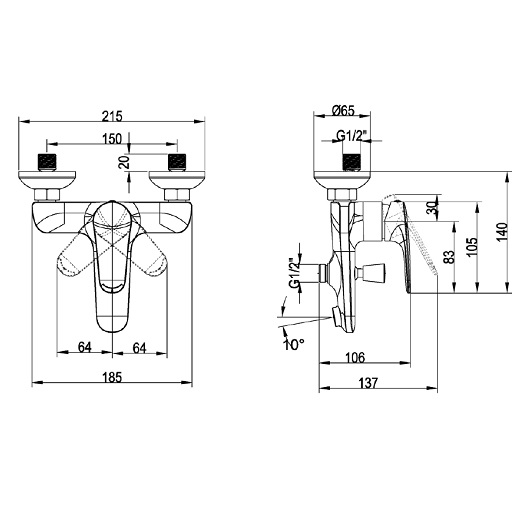 TVT10550111061 Смеситель для ванны Villeroy&Boch O.NOVO START хром