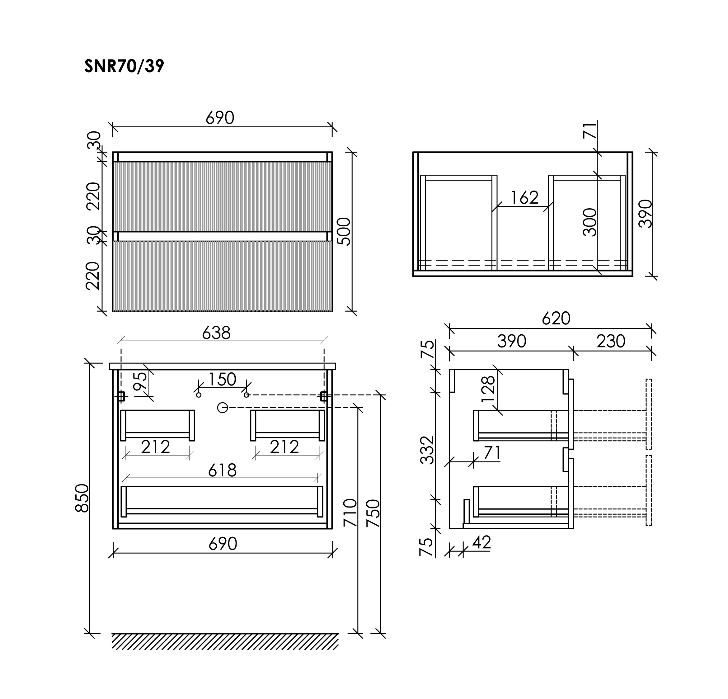Тумба подвесная SANCOS Snob R 690х390х500, c двумя ящиками оснащенными доводчиками, Beige Soft , арт.SNR70/39CE