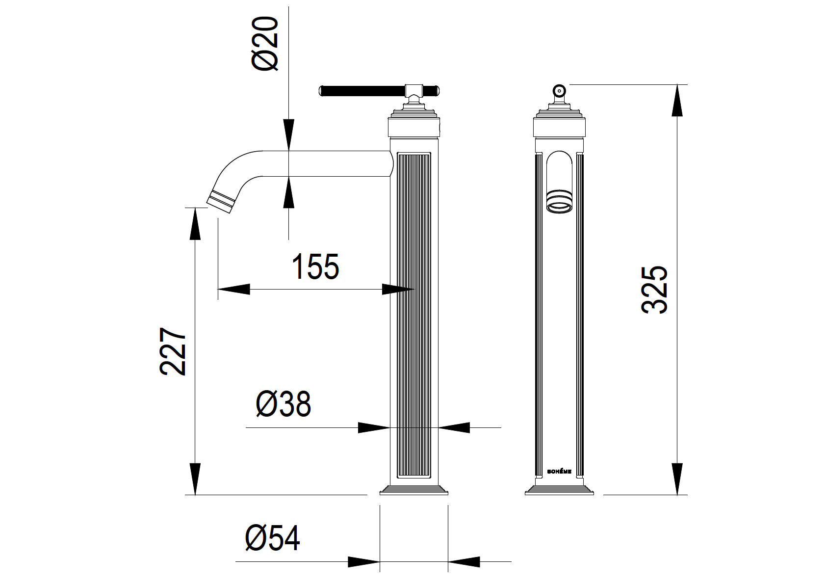 Смеситель для умывальника высокий boheme eterna copper brushed