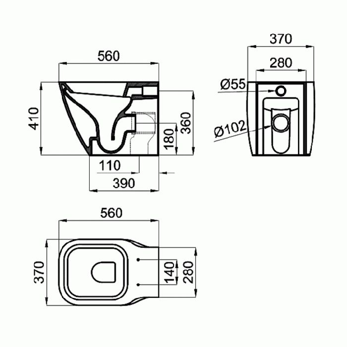 Унитаз напольный приставной degrade 560x370x410 белый глянцевый simas