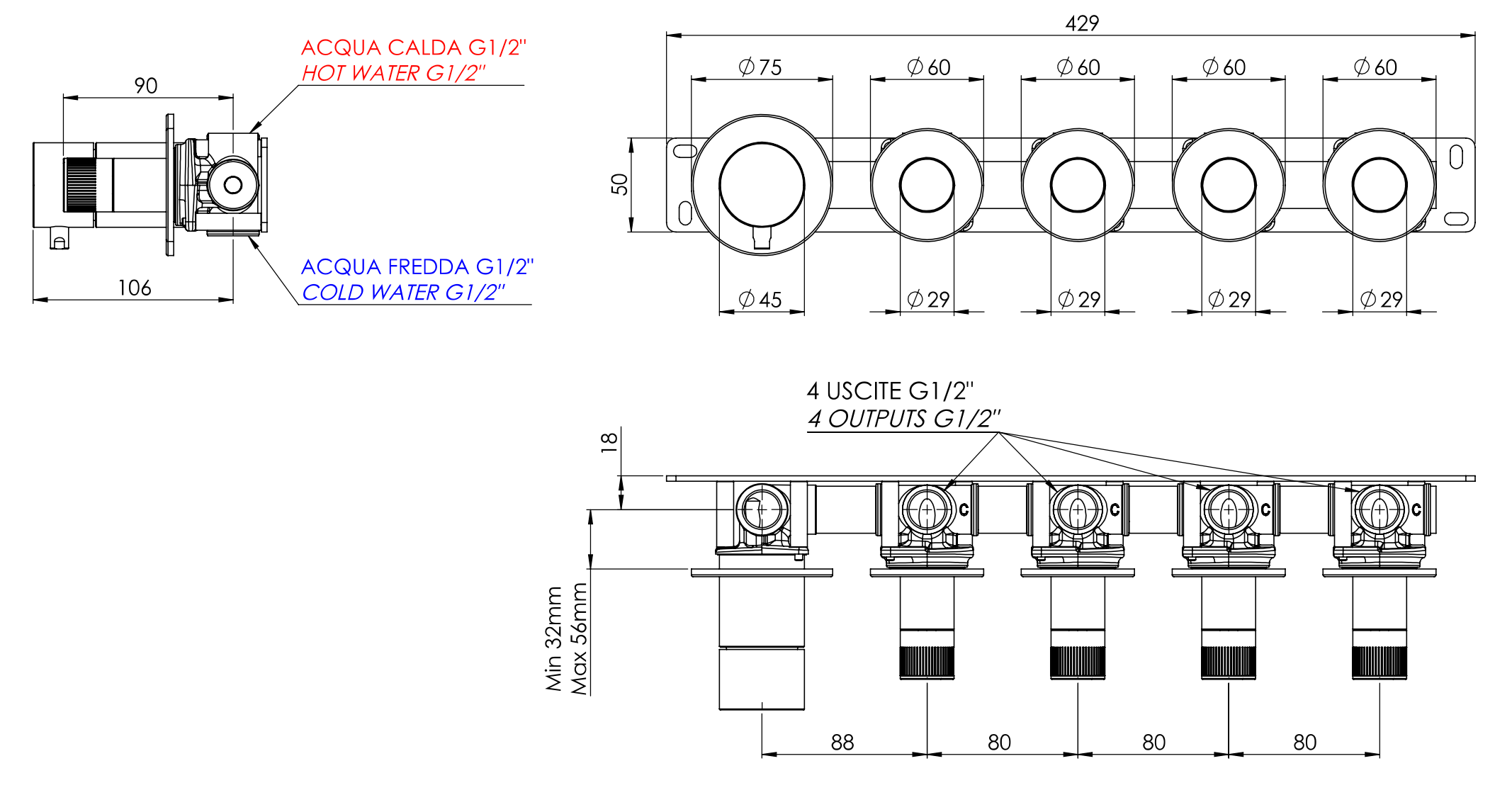 Смеситель для душа remer x style n98d4pbg, золото брашированное