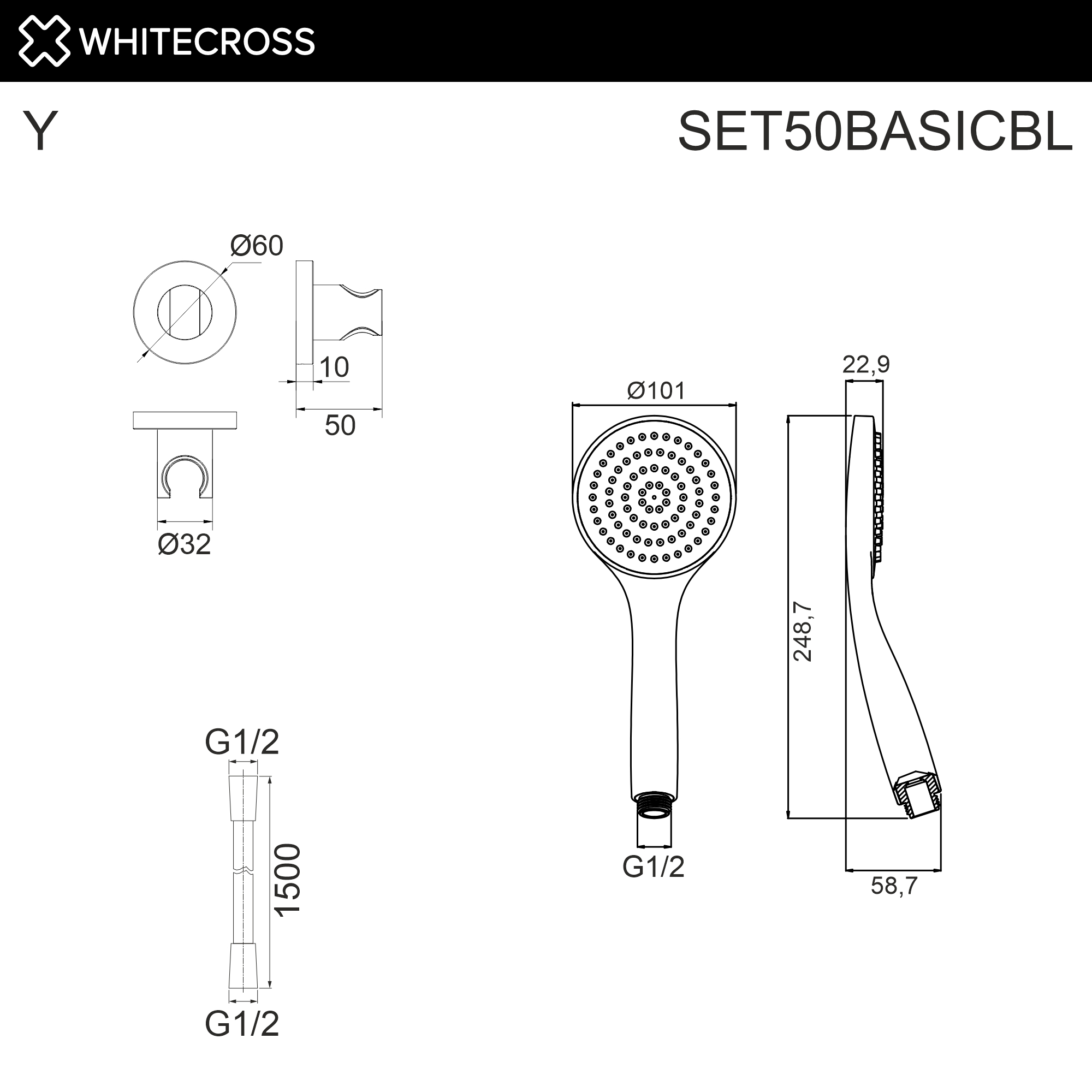 Душевой гарнитур точечный whitecross set50basicbl (черный мат)