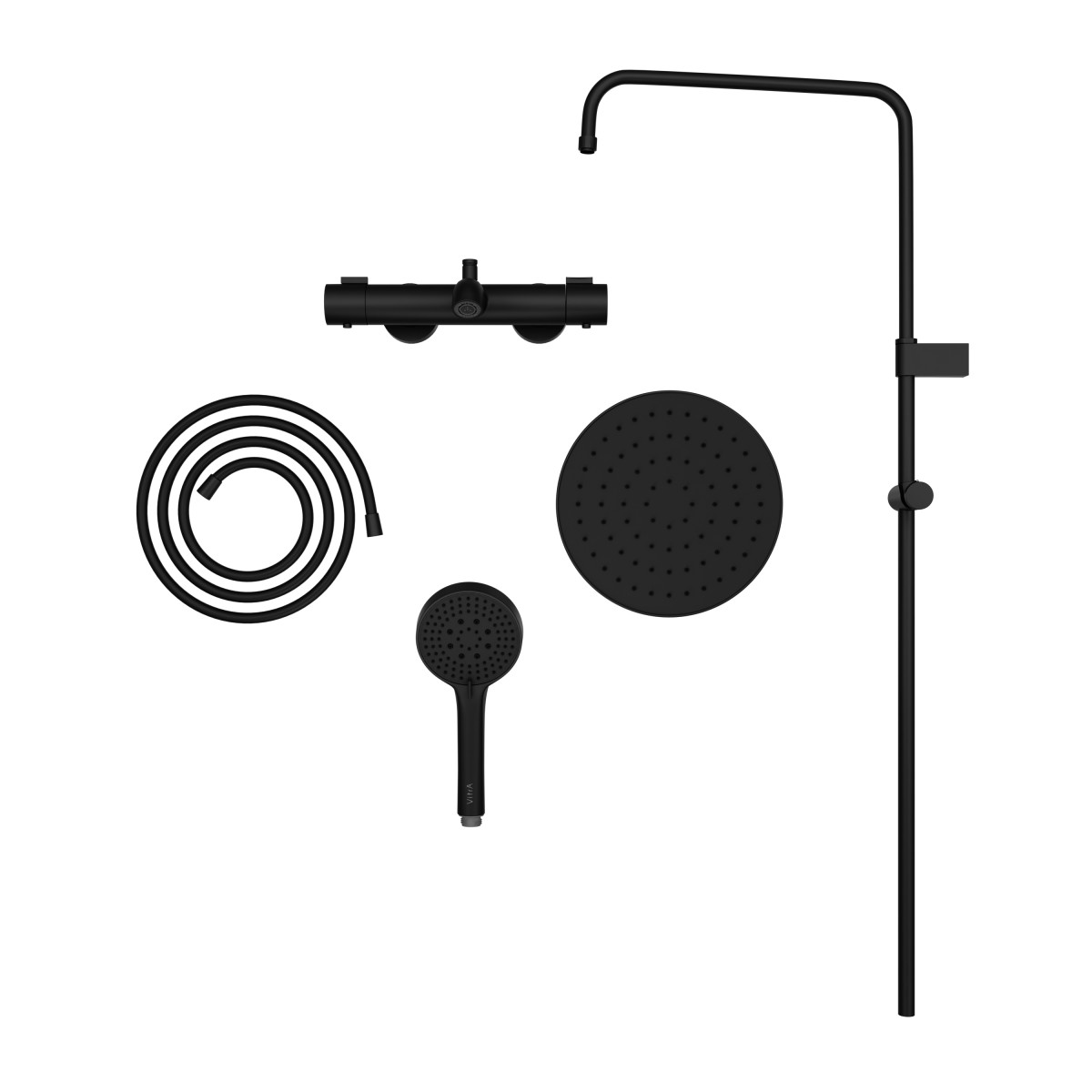Душевая система VitrA Base Round A4730336EXP с термостатическим смесителем и ручным душем матовая черная латунь