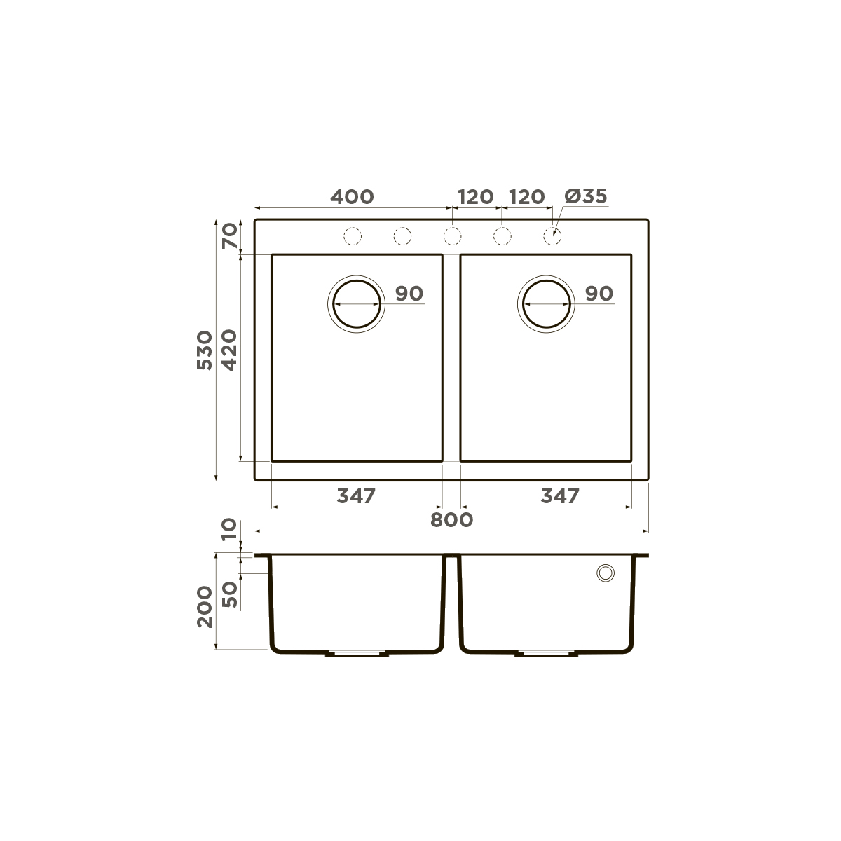 Кухонная мойка omoikiri bosen 80-2-gr tetogranit/leningrad grey 800 x 530 x 200