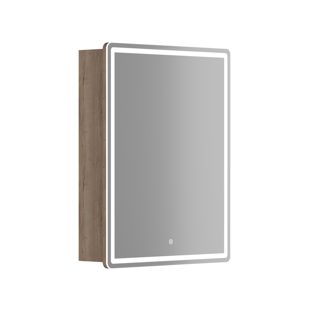 Зеркальный шкаф для ванной комнаты sancos mirror 590x150х740 мм, с led подсветкой, цвет дуб галифакс натуральный , арт. mi60eg