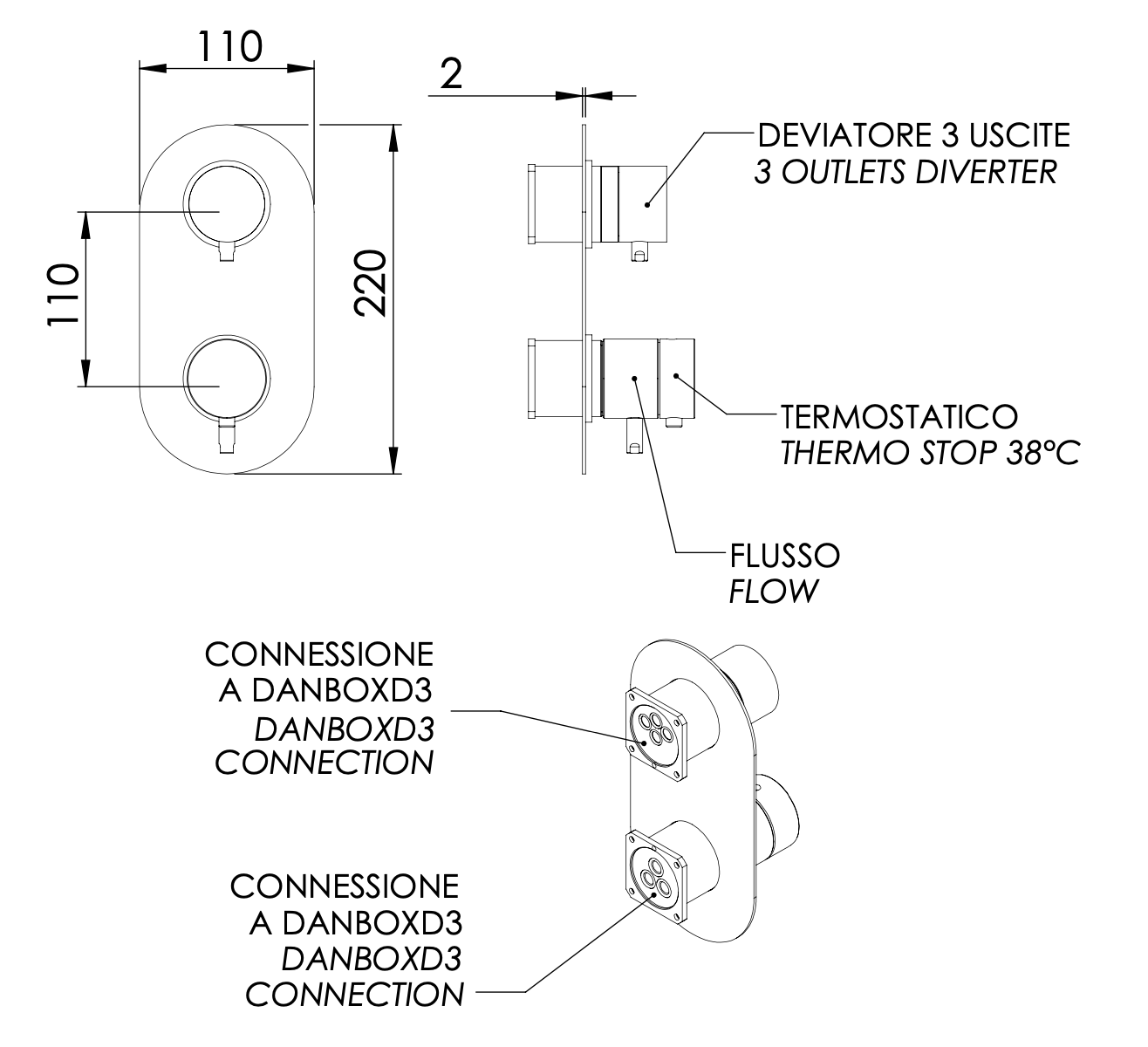 Смеситель термостатический для душа daniel suvi thermo st20612d3kbcr