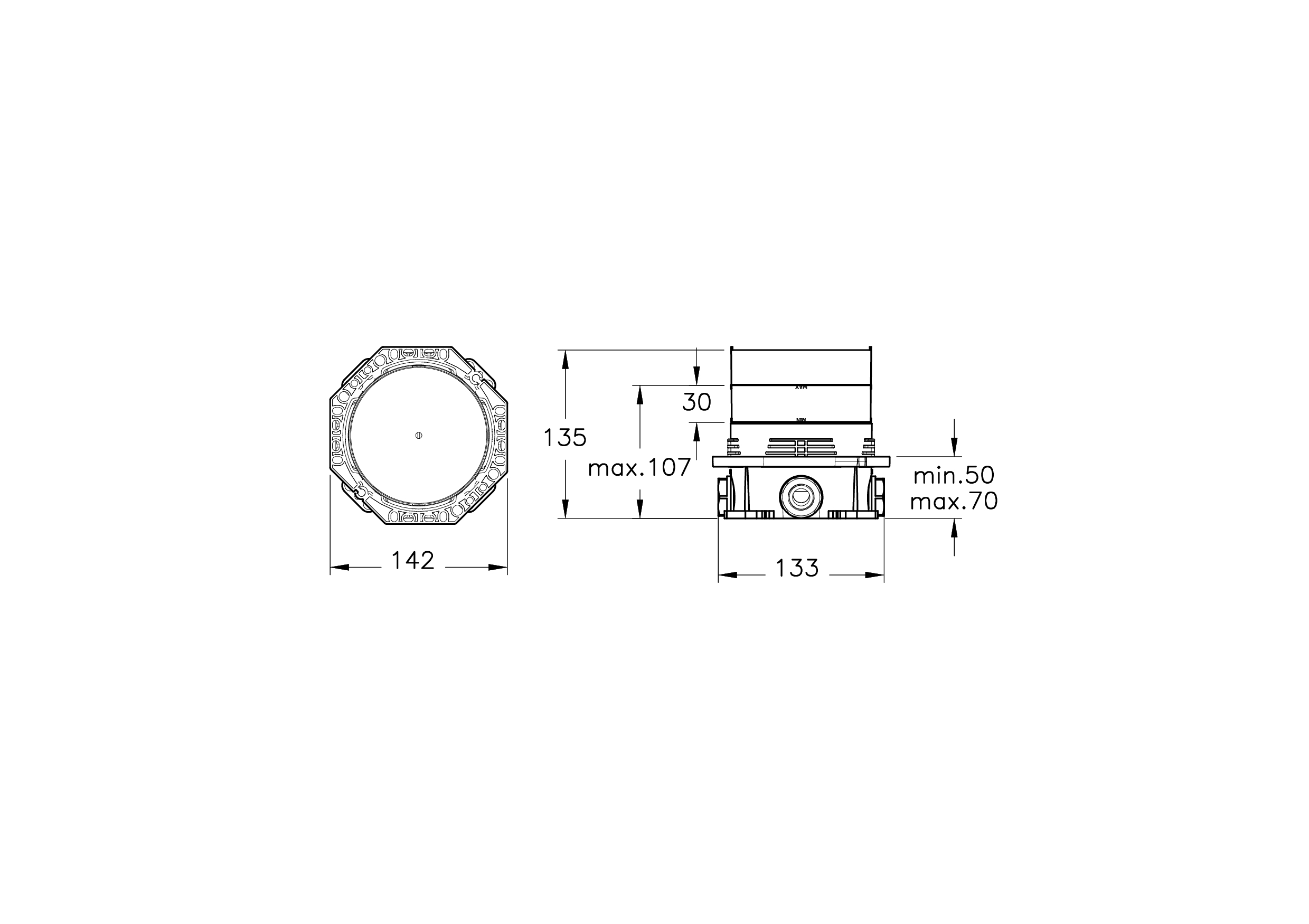 Внутренняя часть встраиваемого настенного смесителя для термостатического смесителя
