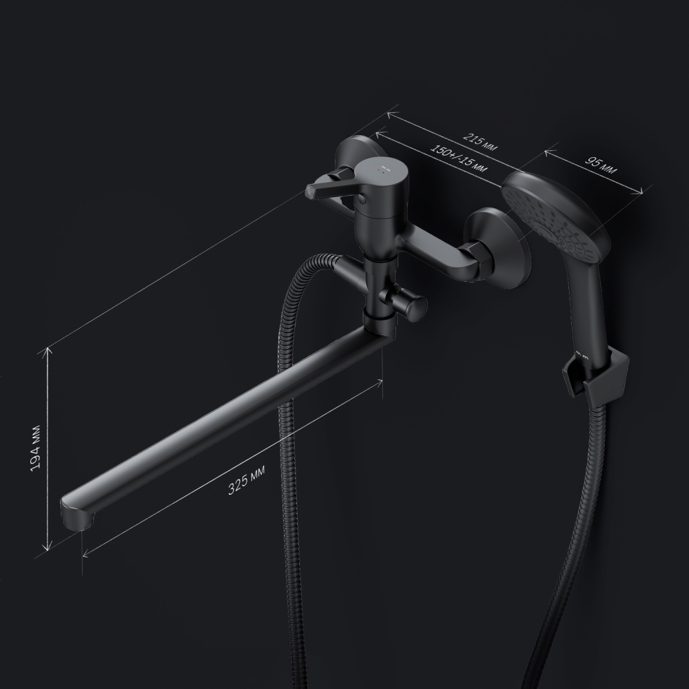 F85B90122 X-Joy S, смеситель д/ванны/душа, излив 325 мм, душевой набор, черн, шт.