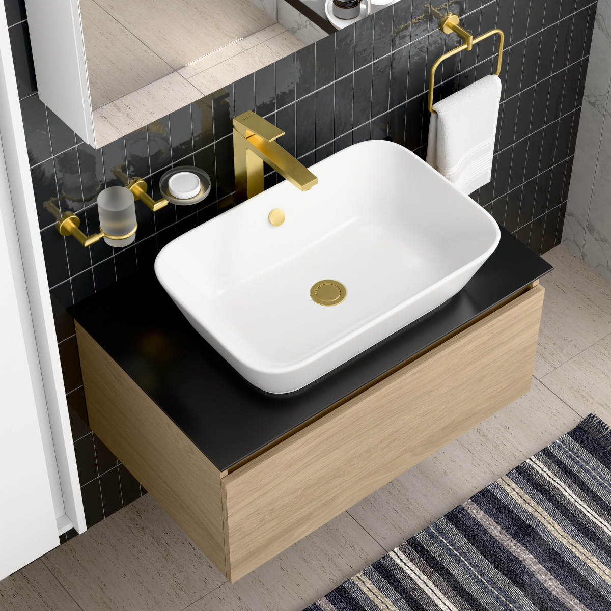 Смеситель для раковины-чаши VitrA Minimax Square A4372425EXP однорычажный брашированное золото латунь