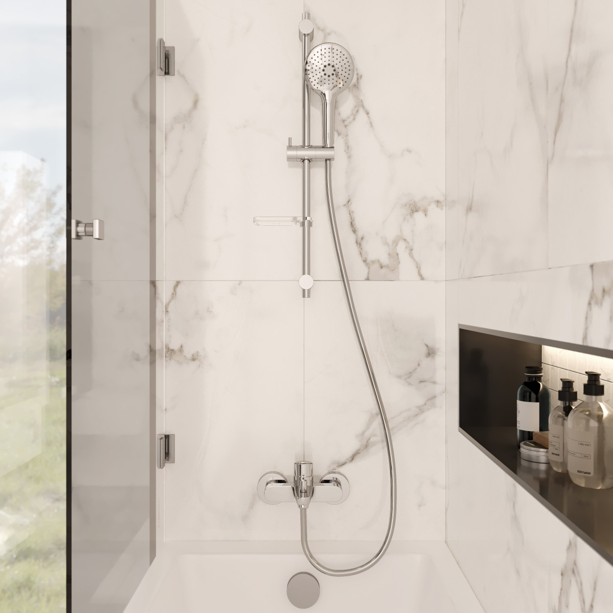 Душевая стойка VitrA Bliss A45743EXP с ручным душем без смесителя с мыльницей хром