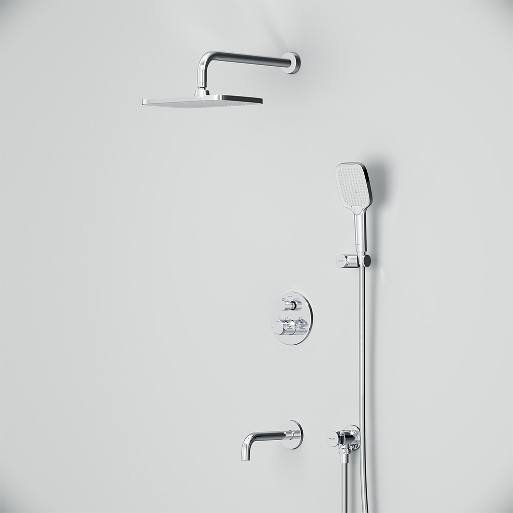 FT85A3RH40 X-Joy, набор: встроеный см-ль с ТМС, излив, прямоуг.верхний душ 300х210мм, ручн.душ, хром