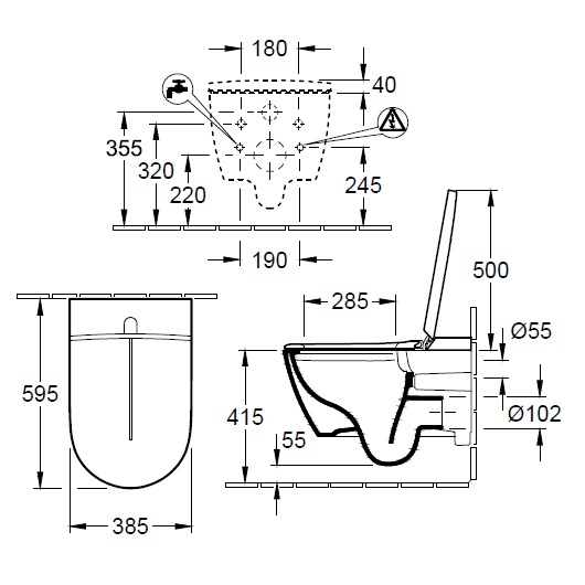 Унитаз-биде, Villeroy&Boch, Viclean, подвесной, шгв 385*595*400, CeramicPlus, цвет-альпийский белый (белый Alpin)