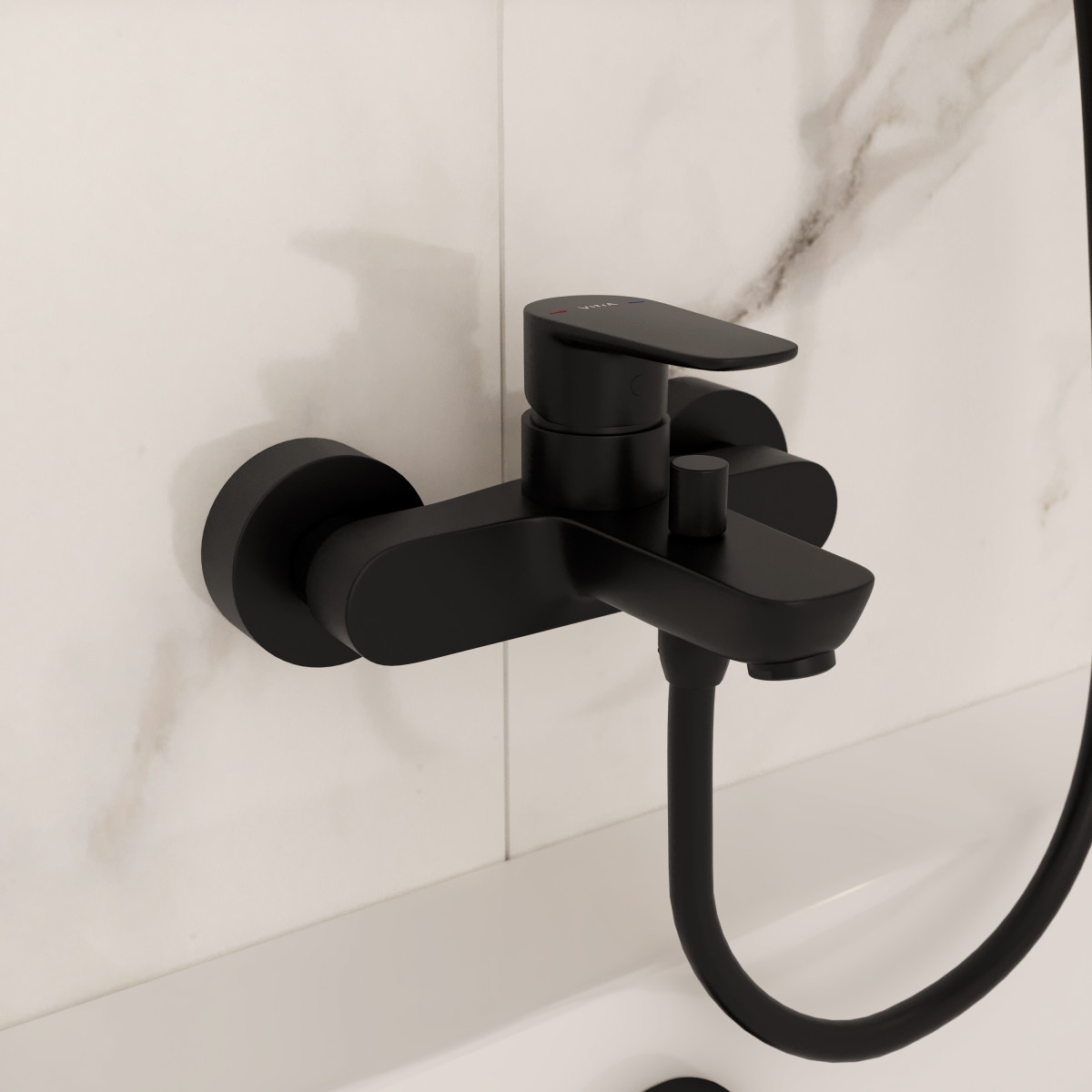 Смеситель настенный VitrA Flow Soft A4294636EXP для ванны однорычажный матовый черный латунь