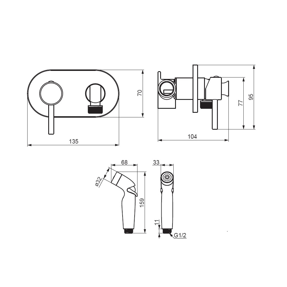 212000300 Option, смеситель монтируемый в стену, с гиг. душем, чёрный