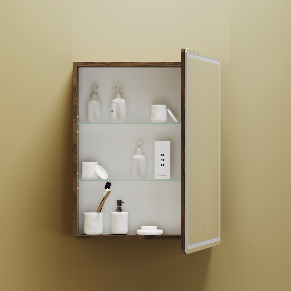 Зеркальный шкаф для ванной комнаты sancos mirror 590x150х740 мм, с led подсветкой, цвет дуб чарльстон, арт. mi60ech