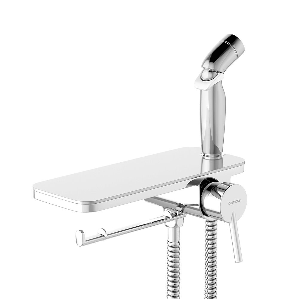 773500001 Jupiter, смеситель монтируемый в стену с гиг. душем и полкой, хром