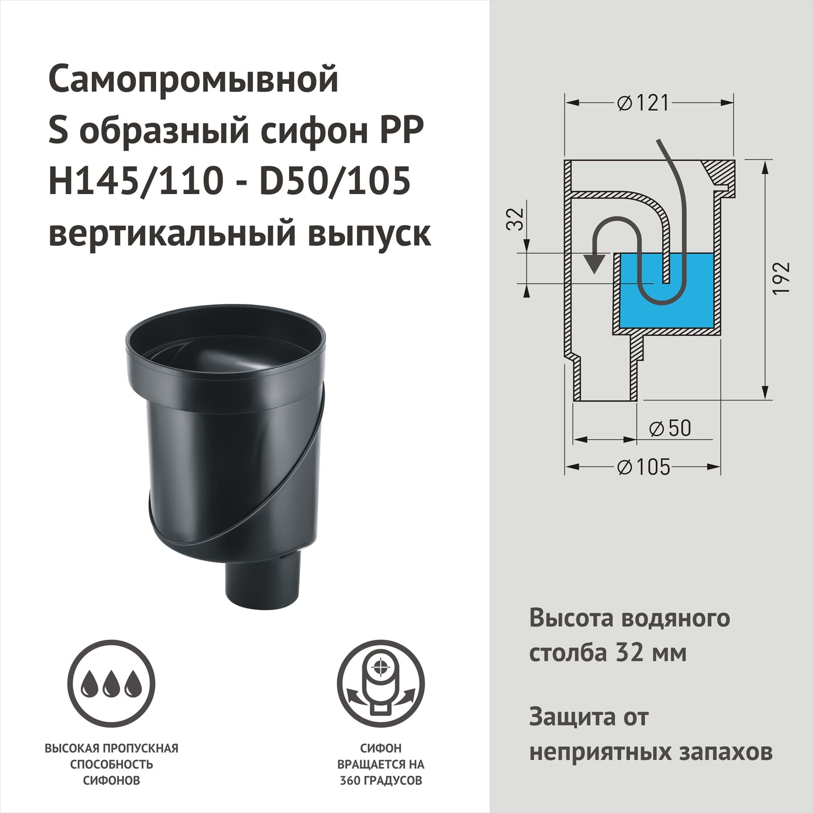Желоб berges водосток напольный b1 keramik 600 нержавеющая сталь, матовый черный, s-сифон d50/110 вертикальный