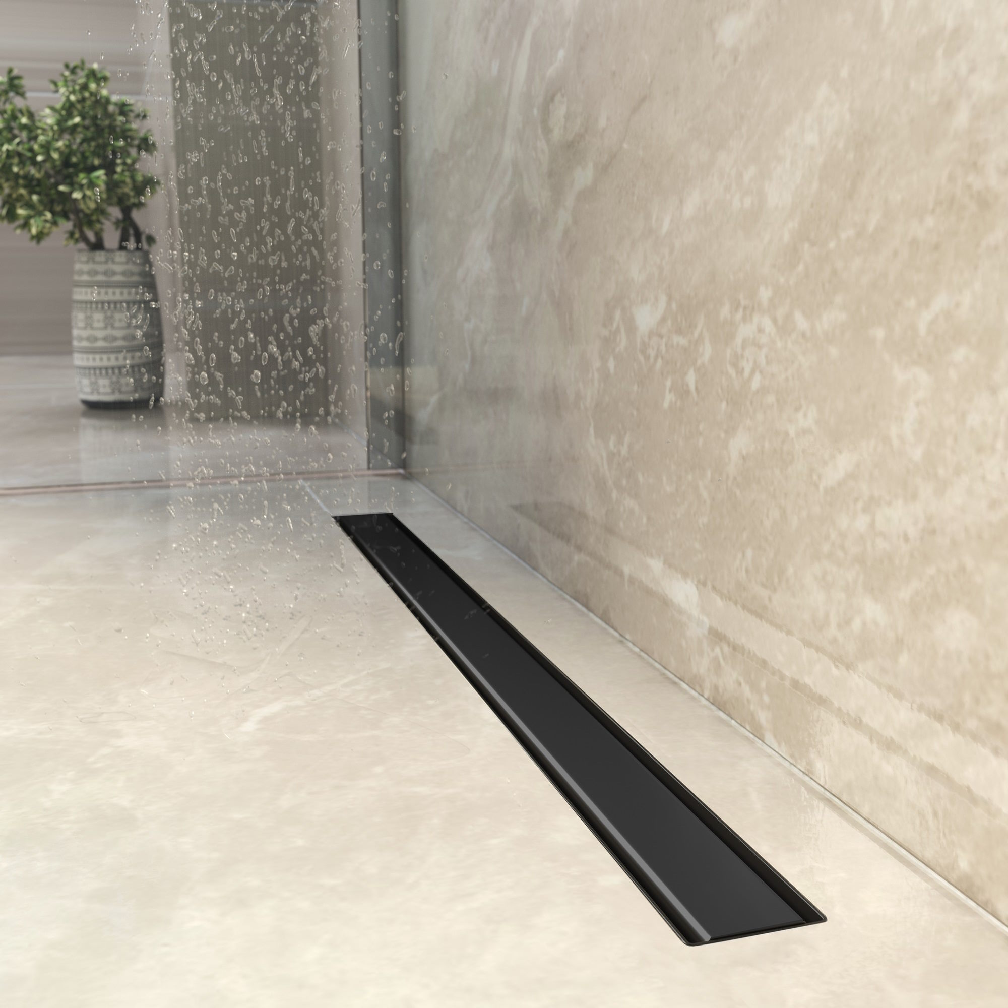 Желоб berges водосток напольный optim line black 800, решетка нержавеющая сталь, матовый черный, s-сифон d50 h60 горизонтальный