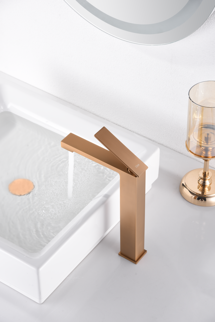 Смеситель для раковины высокий imex pisa bdp048-3orc brushed rose gold pvd