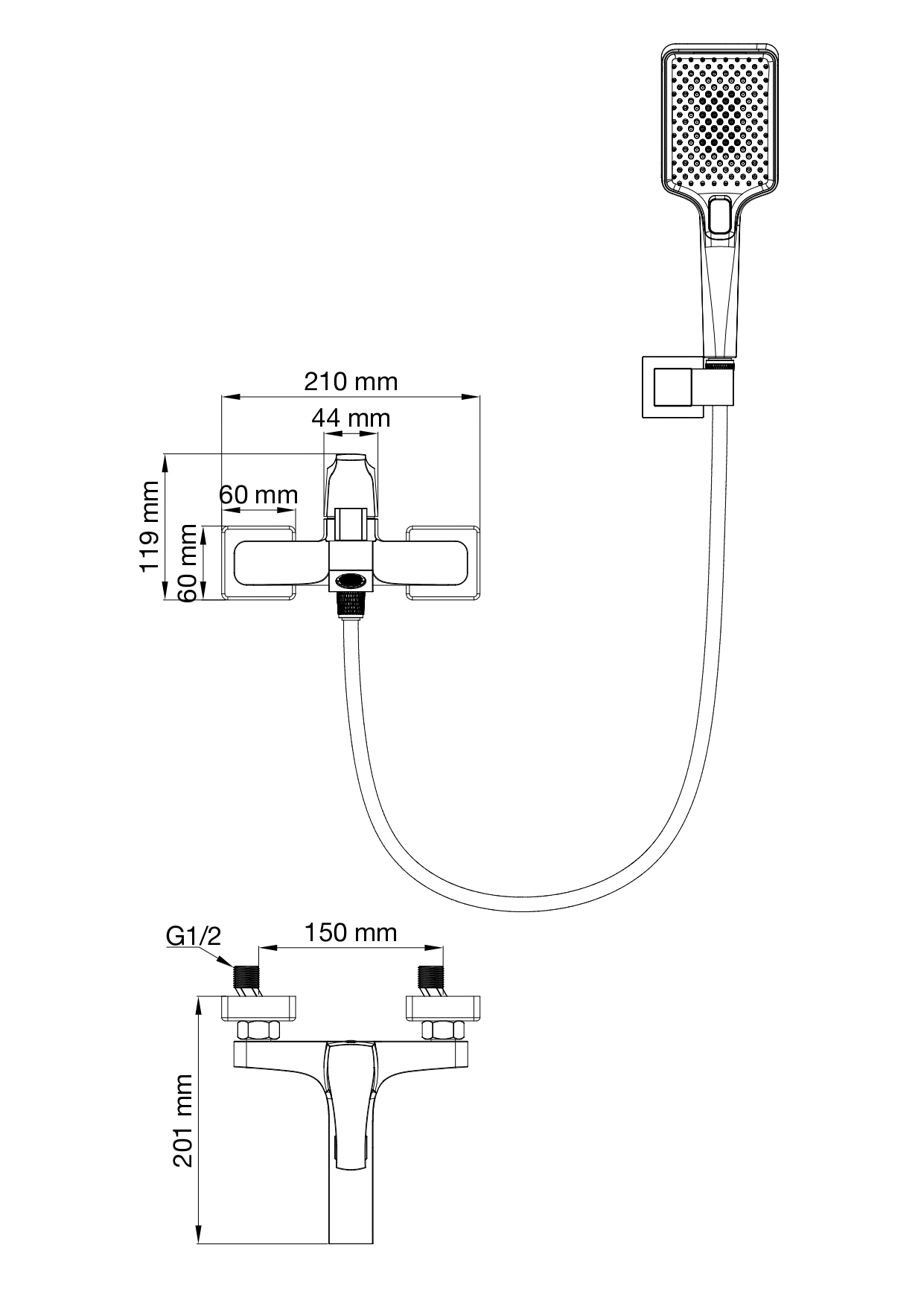 Смеситель для ванны с душем wonzon & woghand flex, брашированный никель (ww-88037072-bn)