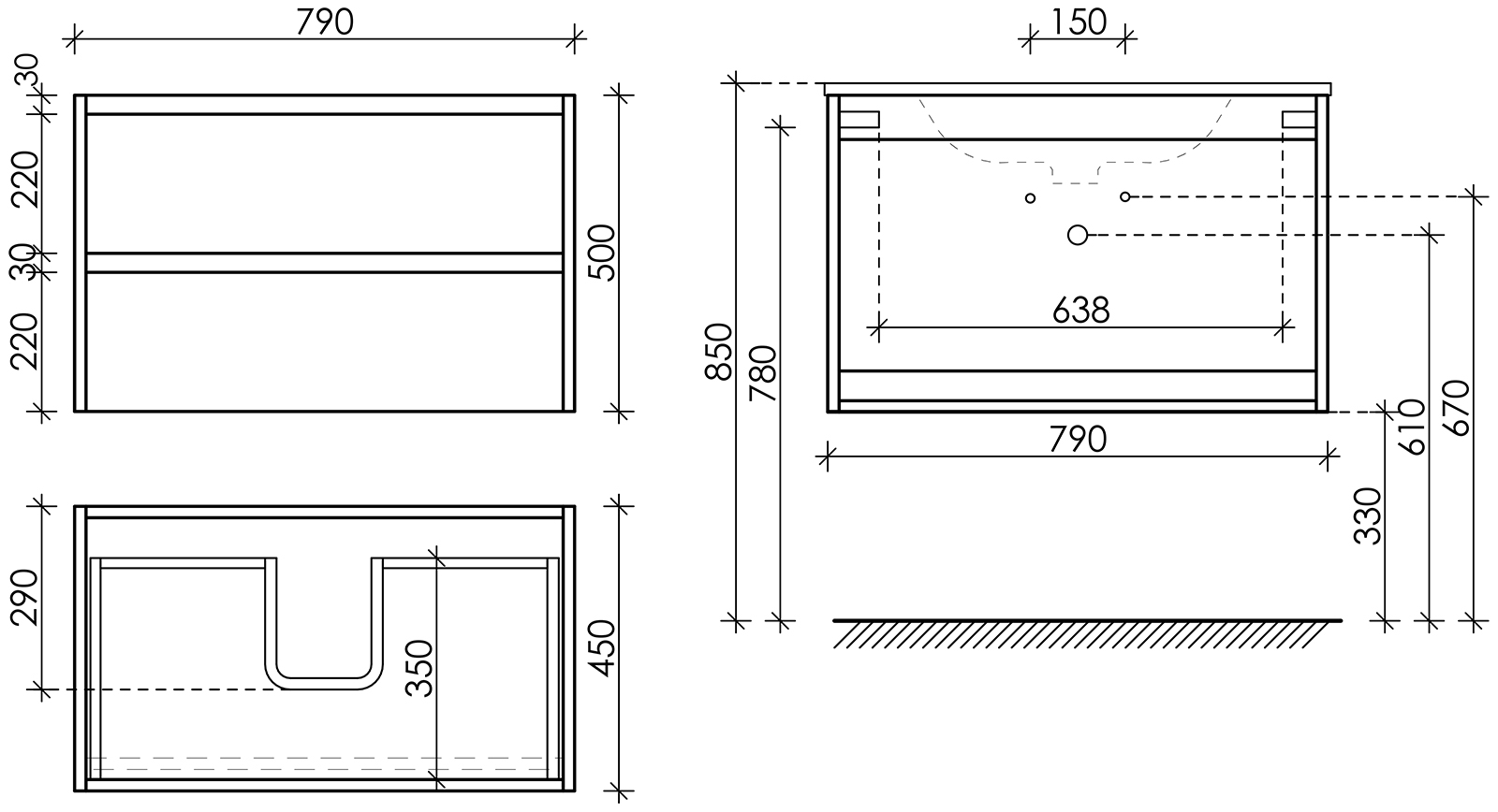 Тумба подвесная sancos libra 790х450х500, c двумя ящиками оснащенными доводчиками, дуб чарльстон, арт. lb80ech