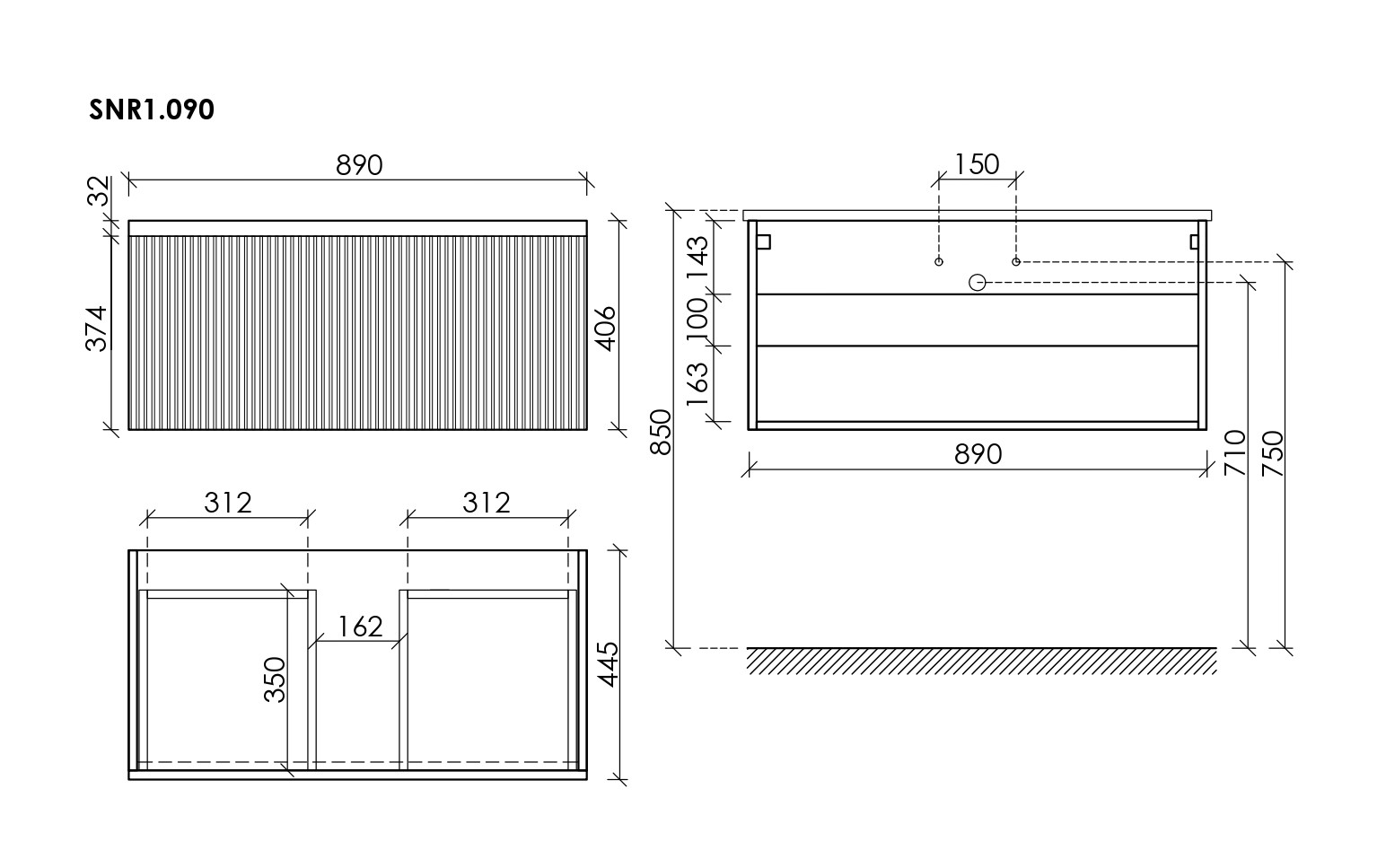Тумба подвесная SANCOS Snob R 1.0 890х445х406, c одним ящиком оснащенным доводчиками, Beige Soft , арт.SNR1.090CE